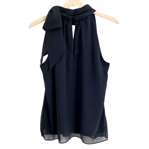 White House Black Market Black Textured Polka Dot Bow Halter Top, Size Medium - Picture 2 of 12